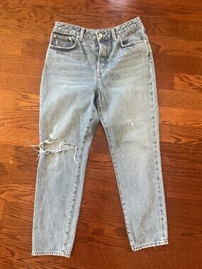 Lovers and Friends Distressed High Rise Straight Leg Jeans Button Fly Size 30